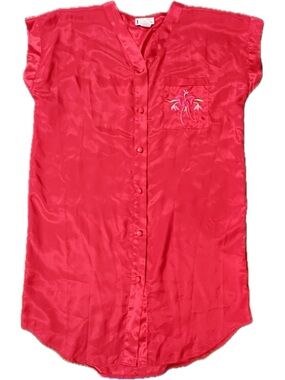 vintage Inhibitions retro red nightshirt embroidered pocket US women’s large